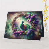 Enchanted Peacock Floral Wreath Kaart (Gele Bloem)