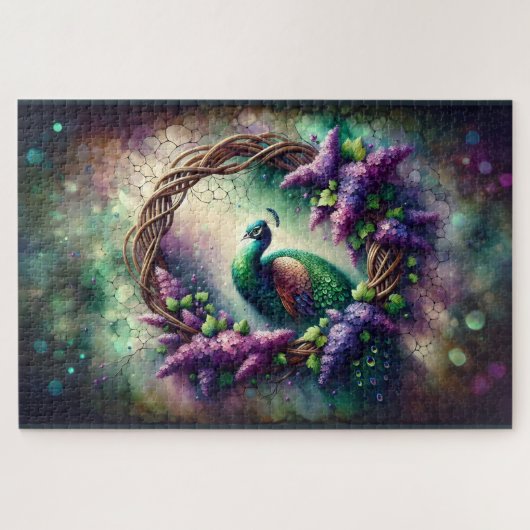 Enchanted Peacock Floral Wreath Legpuzzel (Horizontaal)
