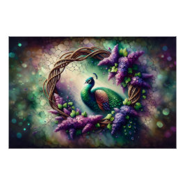 Enchanted Peacock Floral Wreath Perfect Poster