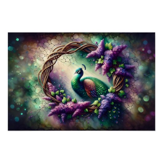 Enchanted Peacock Floral Wreath Perfect Poster (Voorkant)