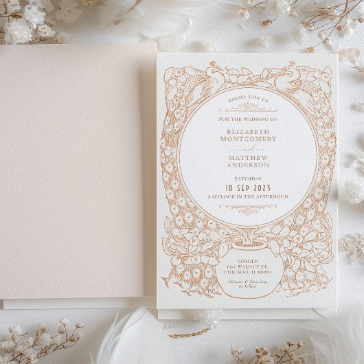 Enchanted Peacock Outline bruiloft uitnodiging