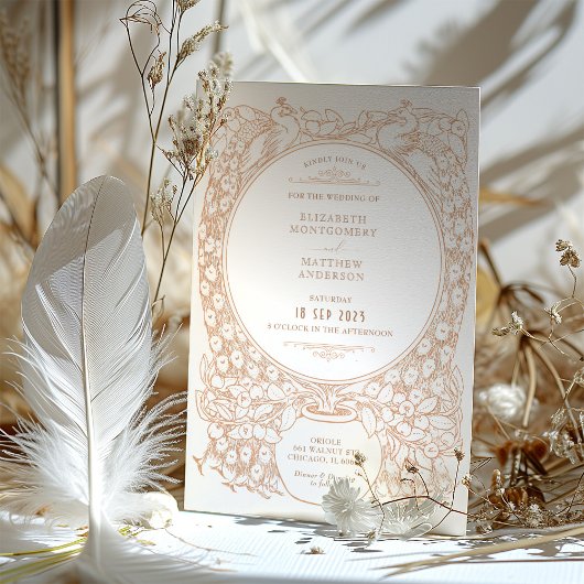 Enchanted Peacock Outline bruiloft uitnodiging