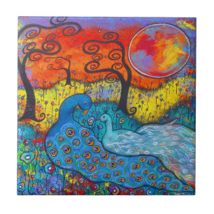 Enchanted Peacocks Art Tile Tegeltje