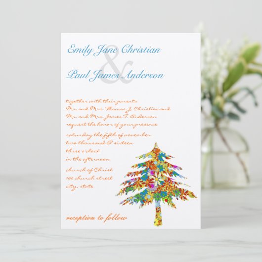 Enchanted Pine Tree Forest Wedding Kaart (Staand voorkant)