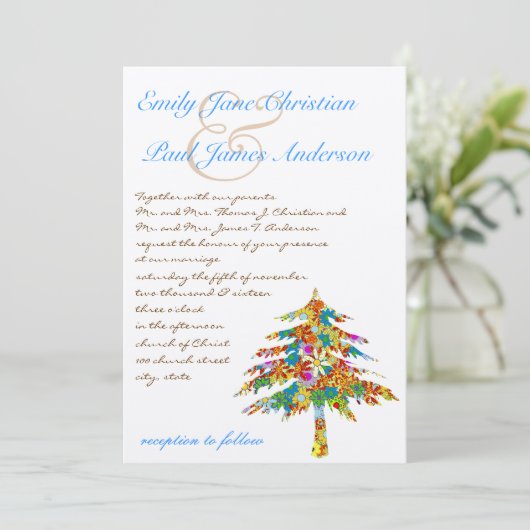 Enchanted Pine Tree Forest Wedding Kaart (Staand voorkant)