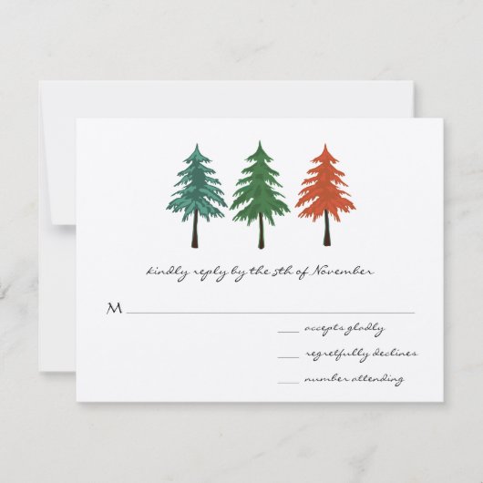 Enchanted Pine Tree Forest Wedding RSVP Kaartje (Voorkant)