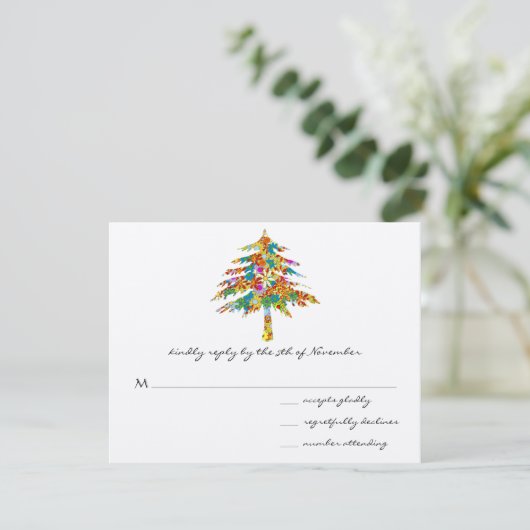 Enchanted Pine Tree Forest Wedding RSVP Kaartje (Staand voorkant)