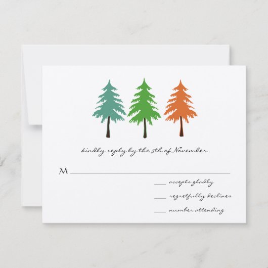 Enchanted Pine Tree Forest Wedding RSVP Kaartje (Voorkant)