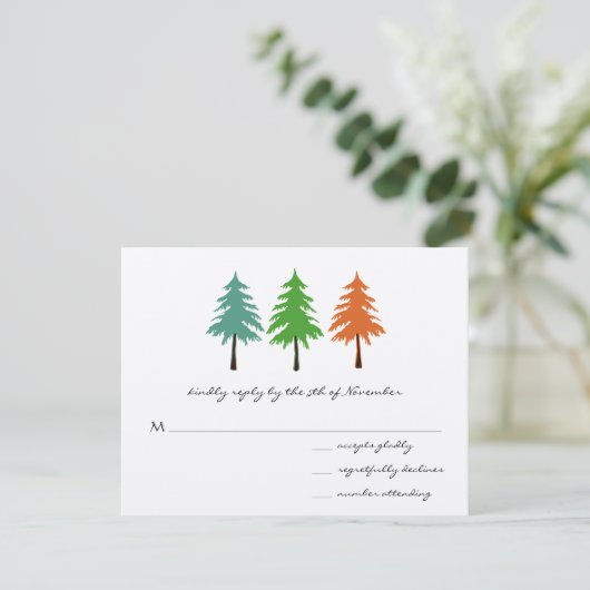 Enchanted Pine Tree Forest Wedding RSVP Kaartje (Staand voorkant)