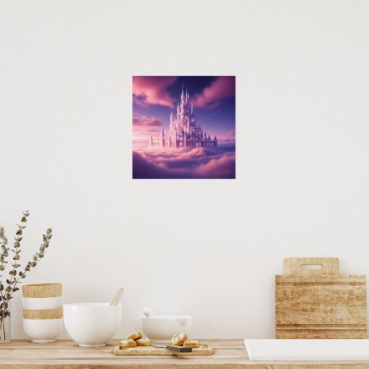 Enchanted Pink Castle Above the Dreamy Clouds Poster (Keuken)