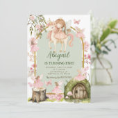 Enchanted Pink Fairy and Unicorns Forest Birthday Kaart (Staand voorkant)