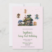 Enchanted Pink Fairy Eerste Verjaardag Paddenstoel Kaart (Voorkant)