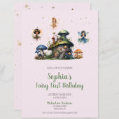 Enchanted Pink Fairy Eerste Verjaardag Paddenstoel Kaart