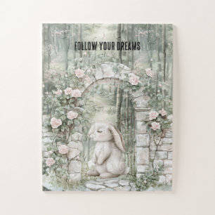 Enchanted Pink Floral Garden Bunny Legpuzzel