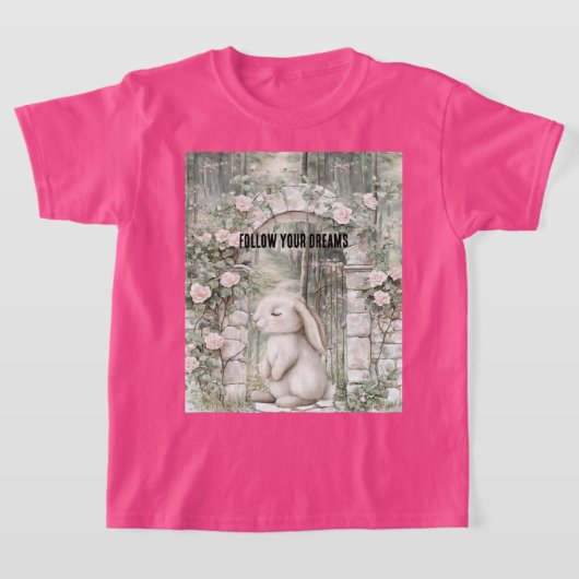 Enchanted Pink Floral Garden Bunny T-shirt (Laagn)