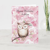Enchanted Pink Floral Uil Verjaardag Kaart (Voorkant)