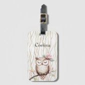 Enchanted Pink Flower Owl Bagagelabel (Voorkant (verticaal))