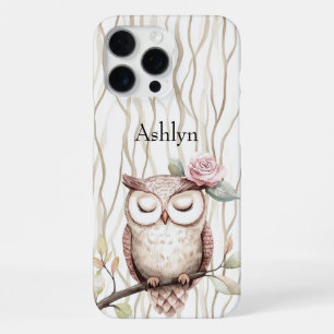 Enchanted Pink Flower Owl iPhone 16 Pro Max Hoesje