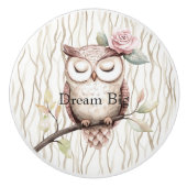 Enchanted Pink Flower Owl Keramische Knop (Voorkant)