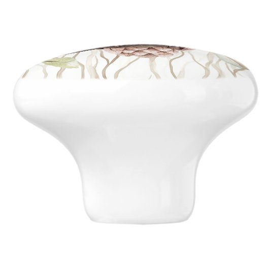 Enchanted Pink Flower Owl Keramische Knop (Zijkant)