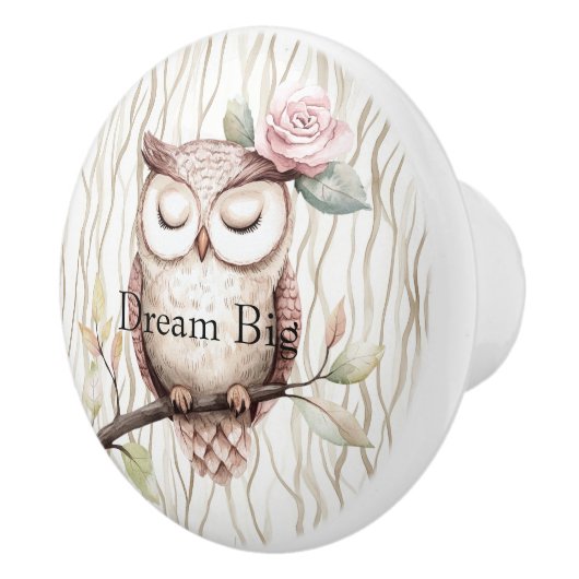 Enchanted Pink Flower Owl Keramische Knop (Rechts)