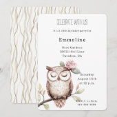 Enchanted Pink Flower Uil Verjaardag Kaart (Voorkant / Achterkant)