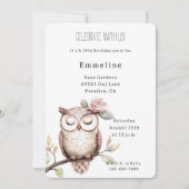 Enchanted Pink Flower Uil Verjaardag Kaart (Voorkant)