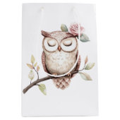 Enchanted Pink Flower Uil Verjaardag Medium Cadeauzakje (Voorkant)