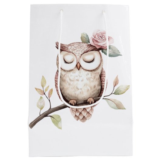 Enchanted Pink Flower Uil Verjaardag Medium Cadeauzakje (Achterkant)