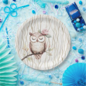 Enchanted Pink Flower Uil Verjaardag Papieren Bordje (Feest)