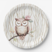 Enchanted Pink Flower Uil Verjaardag Papieren Bordje (Voorkant)