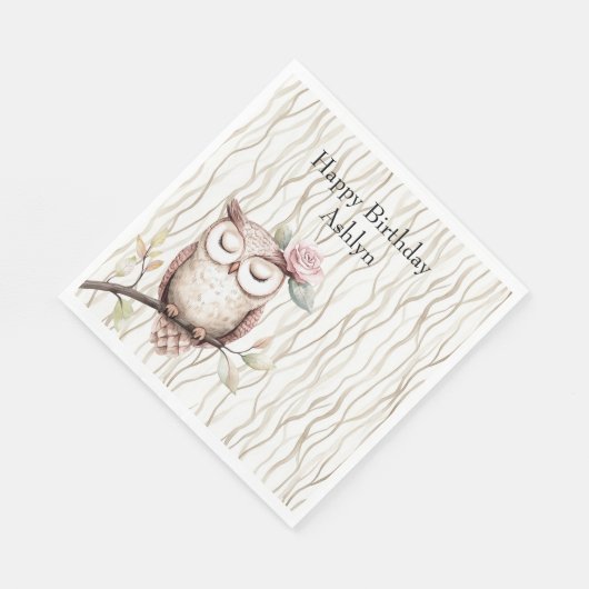 Enchanted Pink Flower Uil Verjaardag Servet (Hoek)