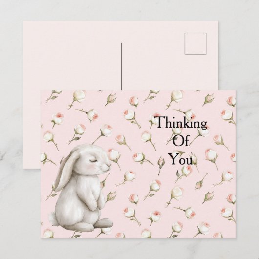 Enchanted Pink Roses Floral Bunny Denken aan jou Briefkaart (Voorkant / Achterkant)