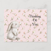 Enchanted Pink Roses Floral Bunny Denken aan jou Briefkaart (Voorkant)