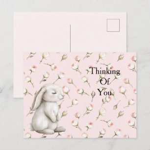 Enchanted Pink Roses Floral Bunny Denken aan jou Briefkaart