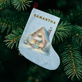 Enchanted Pink Winter Village Stocking  Grote Kerstsok