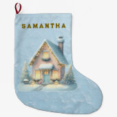 Enchanted Pink Winter Village Stocking Grote Kerstsok (Voorkant)