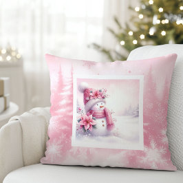 Enchanted Pinkmas Pillow Snowman Winter Magic Kussen