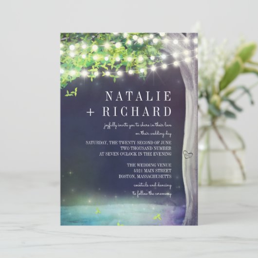 Enchanted Pond Evening Wedding Kaart (Staand voorkant)