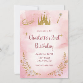 Enchanted Princess Birthday Invitation Pastel Pink Kaart