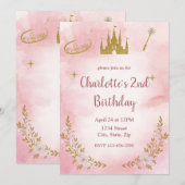 Enchanted Princess Birthday Invitation Pastel Pink Kaart (Voorkant / Achterkant)
