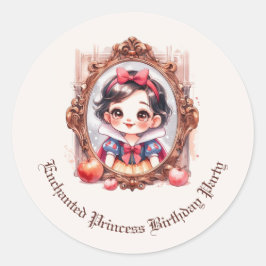 Enchanted Princess Birthday Invitation Snow WhitE Ronde Sticker