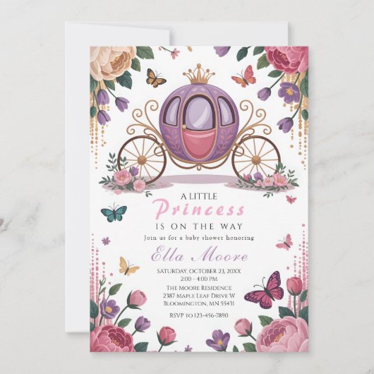 Enchanted Princess Carriage Baby Shower Kaart (Voorkant)
