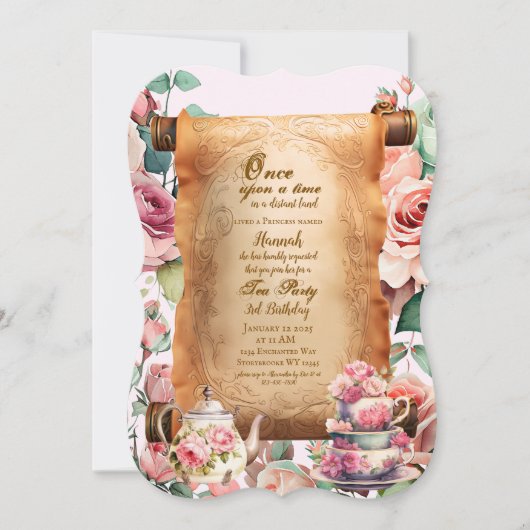 Enchanted Princess Tea Party Verjaardag Uitnodigin Kaart (Voorkant)