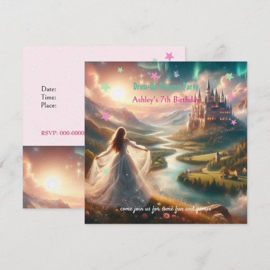 Enchanted Princess verjaardagsfeestje uitnodiging (Voorkant / Achterkant)