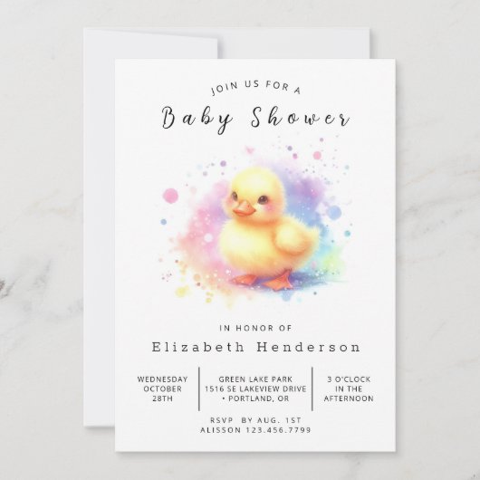 Enchanted Printable Duck Baby shower Kaart (Voorkant)