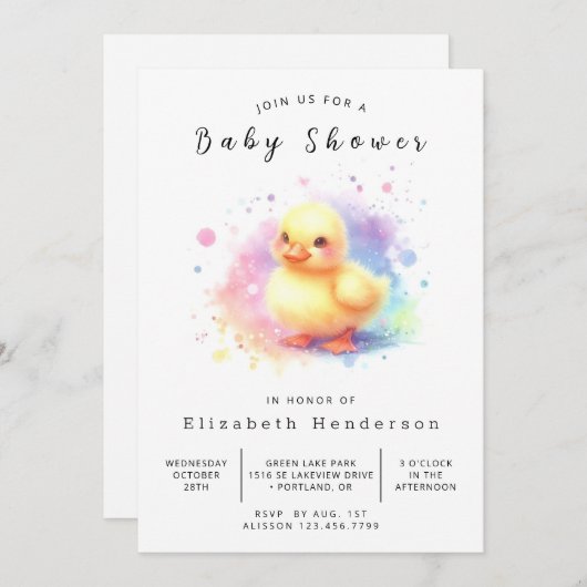 Enchanted Printable Duck Baby shower Kaart (Voorkant / Achterkant)