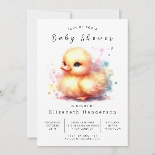 Enchanted Printable Duck Baby shower Kaart (Voorkant)