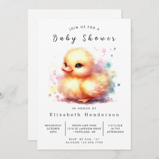 Enchanted Printable Duck Baby shower Kaart (Voorkant / Achterkant)