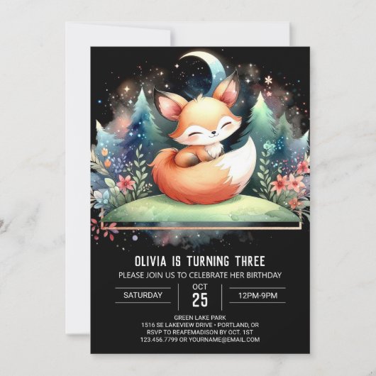Enchanted Printable Fox Verjaardag Kaart (Voorkant)